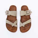 Beige Damen-Pantoletten aus Leder - Ansicht