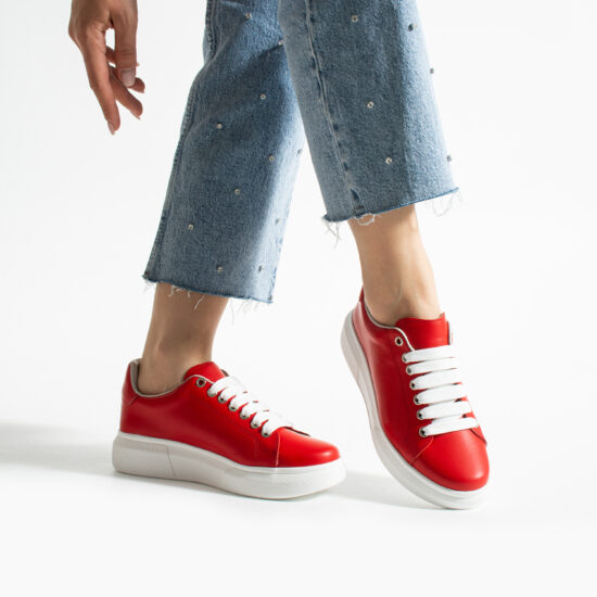 Bequeme rote Ledersneaker für Damen