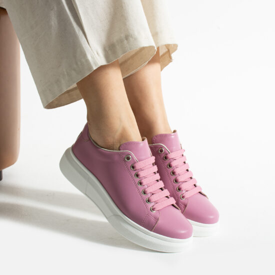 Bequeme intensiv rosa Ledersneaker für Damen
