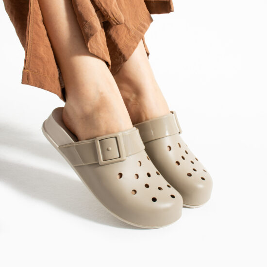 Clog Schuhe Damen mit Löchern aus Gummi beige