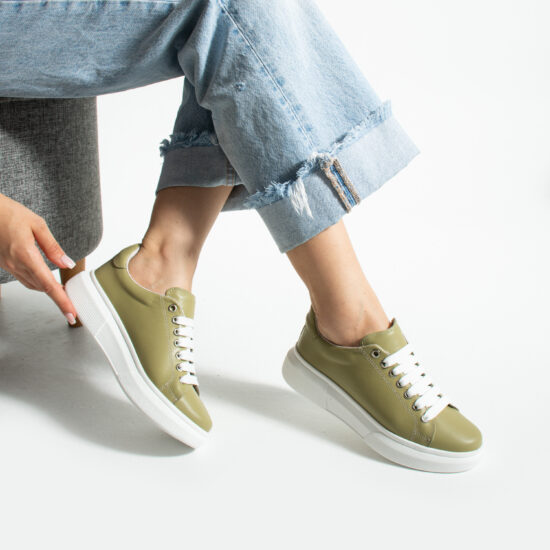 Damen-Sneaker aus echtem Leder in Grün