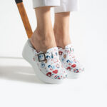Medizinische Damen-Arbeitsschuhe-Clogs aus Leder mit hohem Plateau