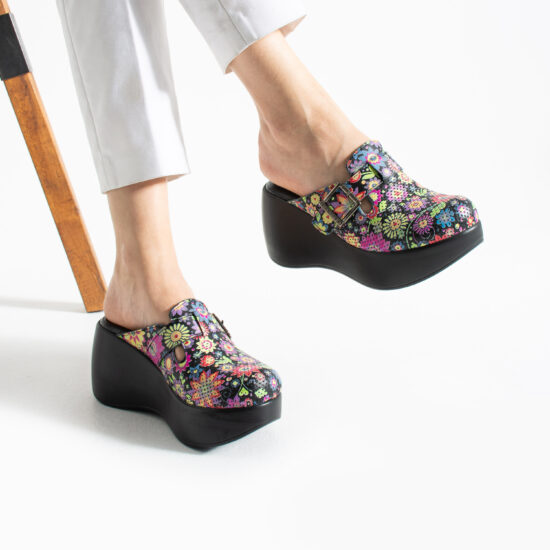 Moderne Damen‑Clogs aus echtem Leder mit hohem Plateau Damen-Berufsclogs mit Plateau Bunte Clogs für Damen 2