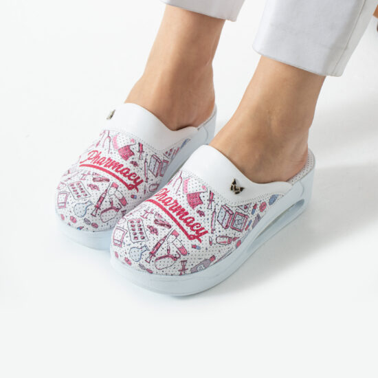 Damen Lederclogs für den Berufsalltag mit Plateausohle – Muster Pharmacy