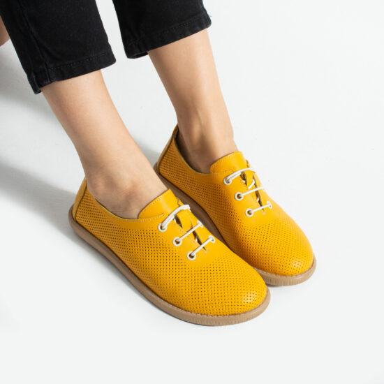 Gelbe bequeme Damenschuhe aus Leder mit Memory Foam