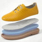 Gelbe bequeme Damenschuhe aus Leder mit Memory Foam - Detail