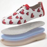 Bequeme weiße Damenschuhe aus Leder mit Memory Foam – rotes Herzmuster - Draufsicht