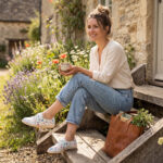Bequeme Damenschuhe aus Leder mit Memory Foam in Blumenprint - Бял Цветен