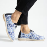 Bequeme Damenschuhe aus Leder mit Memory Foam – in Weiß und Blau - Естествена кожа