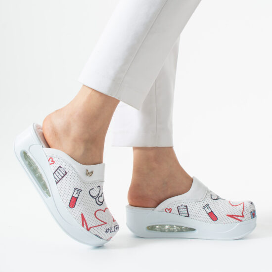 Damen Lederclogs für Pflegeberufe mit Plateausohle – Muster Pulse — 2