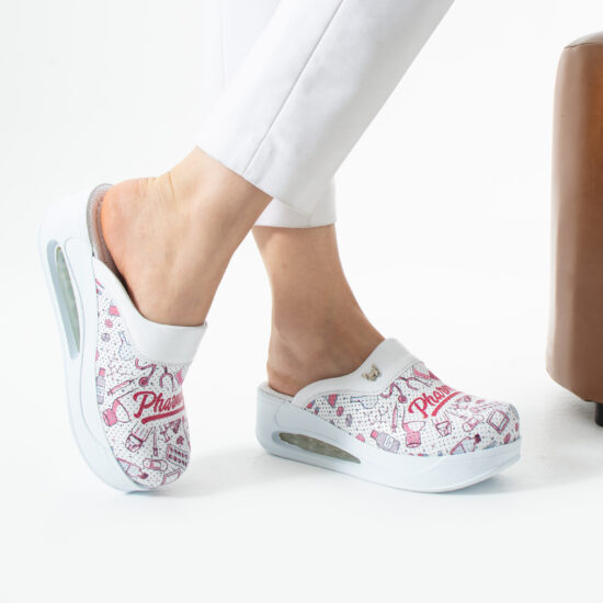 Damen Lederclogs für den Berufsalltag mit Plateausohle – Muster Pharmacy — 2