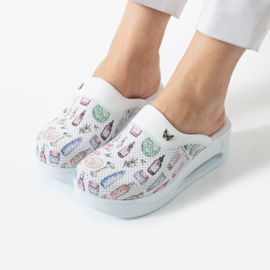 Damen Lederclogs für den Berufsalltag mit Plateausohle – Muster SkinLab