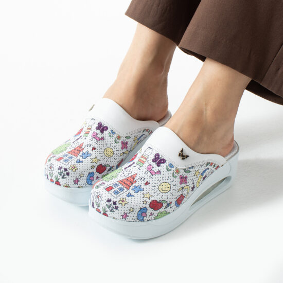 Damen Lederclogs für den Berufsalltag mit Plateausohle – Muster Bambas