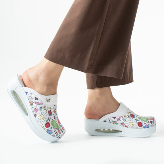 Damen Lederclogs für den Berufsalltag mit Plateausohle – Muster Bambas — 2