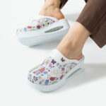 Damen Lederclogs für den Berufsalltag mit Plateausohle – Muster Bambas — 4