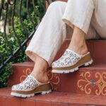 Clogs Schuhe für Damen aus weißem Leder - Бял