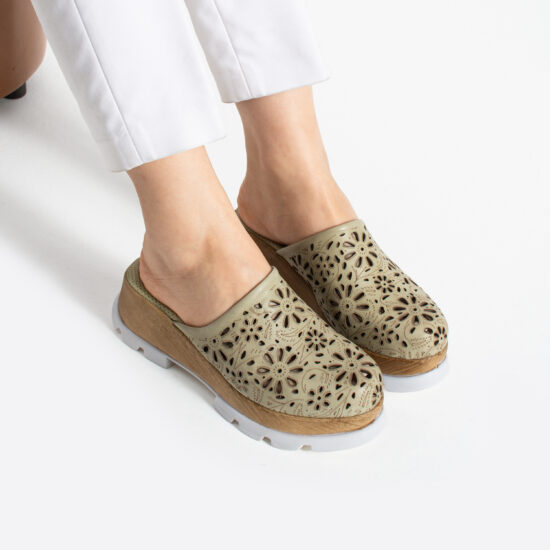 Clogs Schuhe für Damen aus grünem Leder