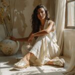 Clogs Schuhe für Damen aus goldenem Leder - Бежов Златист