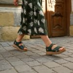Damen-Sandalen aus Leder mit geschlossener Ferse und Wechselfußbett - Draufsicht