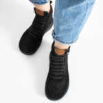 Barfuß-Stiefeletten für Damen aus echtem Leder mit breiter Zehenbox - Nubukleder
