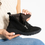Barfuß-Stiefeletten für Damen aus echtem Leder mit breiter Zehenbox - Seitenansicht