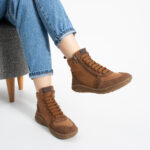 Barfuß-Stiefeletten für Damen aus echtem Leder mit breiter Zehenbox - Nubukleder