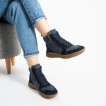 Barfuß-Stiefeletten für Damen aus echtem Leder mit breiter Zehenbox - Nubukleder