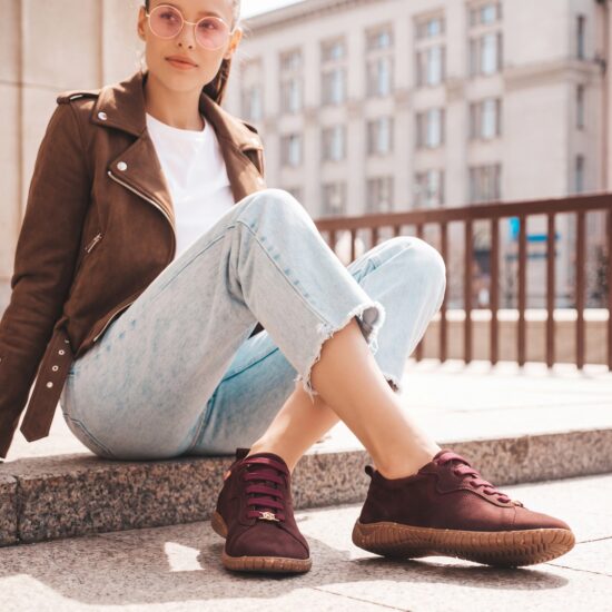 Barfußschuhe für Damen aus echtem Leder mit breiter Zehenbox - Червен
