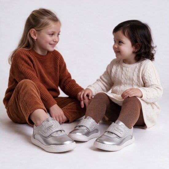 Barfußschuhe für Kinder aus echtem Lede - Сребрист