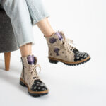 Damen-Schnürboots aus echtem Leder mit buntem Muster - Leder