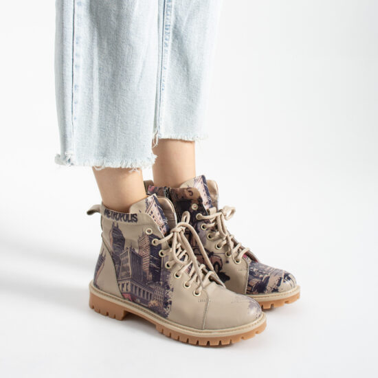 Damen-Schnürboots aus echtem Leder mit buntem Muster - TSL Memory Rebel Metropoli
