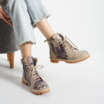 Damen-Schnürboots aus echtem Leder mit buntem Muster - Leder