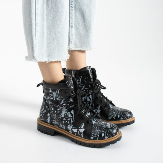 Damen-Schnürboots aus echtem Leder mit buntem Muster - TSL Memory Rebel Whiskers