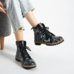 Damen-Schnürboots aus echtem Leder mit buntem Muster - Leder
