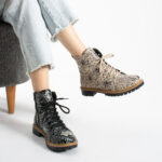 Damen-Schnürboots aus echtem Leder mit buntem Muster - Leder