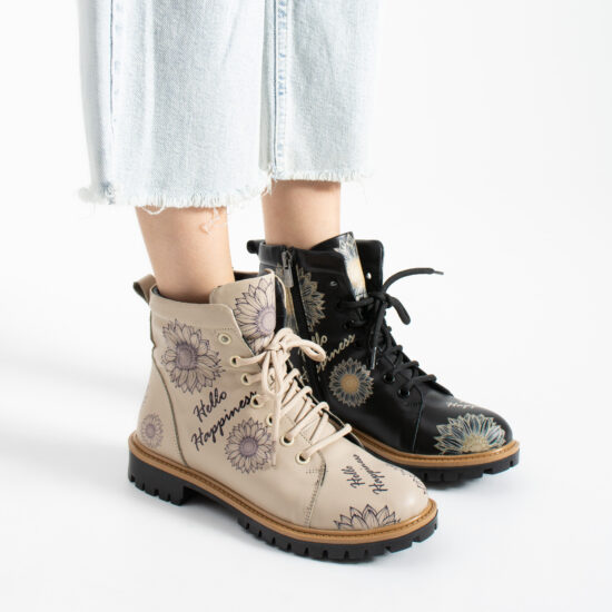 Damen-Schnürboots aus echtem Leder mit buntem Muster - TSL Memory Rebel Bloom