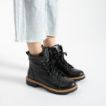 Schwarze Damen-Schnürboots aus echtem Leder - TSL Memory Rebel Black