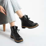 Schwarze Damen-Schnürboots aus echtem Leder - Leder