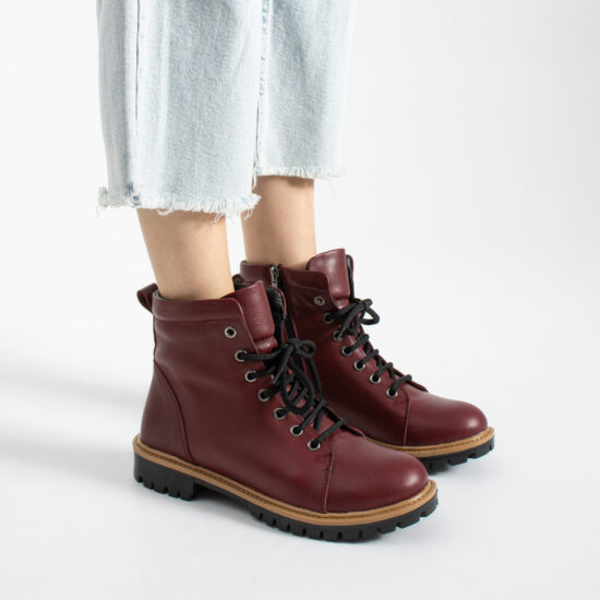 Bordeauxrote Damen-Schnürboots aus echtem Leder - TSL Memory Rebel Ruby