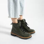 Grüne Damen-Schnürboots aus echtem Leder - TSL Memory Rebel Olive
