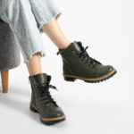 Grüne Damen-Schnürboots aus echtem Leder - Leder
