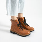 Braune Damen-Schnürboots aus echtem Leder - TSL Memory Rebel Toffee