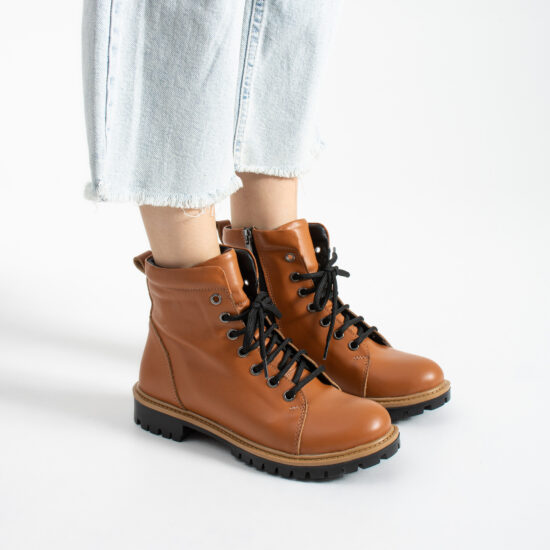 Braune Damen-Schnürboots aus echtem Leder - TSL Memory Rebel Toffee