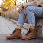 Braune Damen-Schnürboots aus echtem Leder - Draufsicht